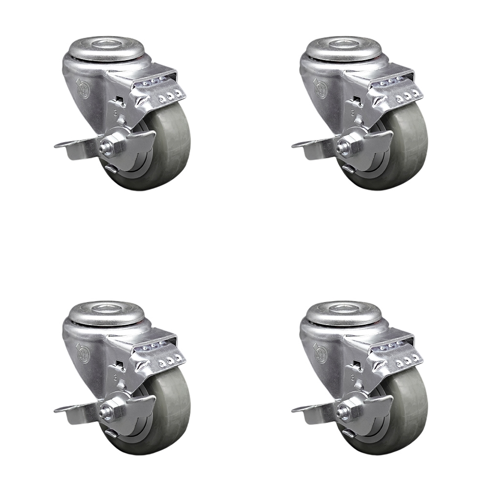 Polyurethane Swivel Bolt Hole Caster Set of 4 w/3.5" x 1.25" Gray Wheels - Includes 4 Swivel with Top Lock Brakes - 1200 lbs Total Capacity - Service Caster Brand — photo 1