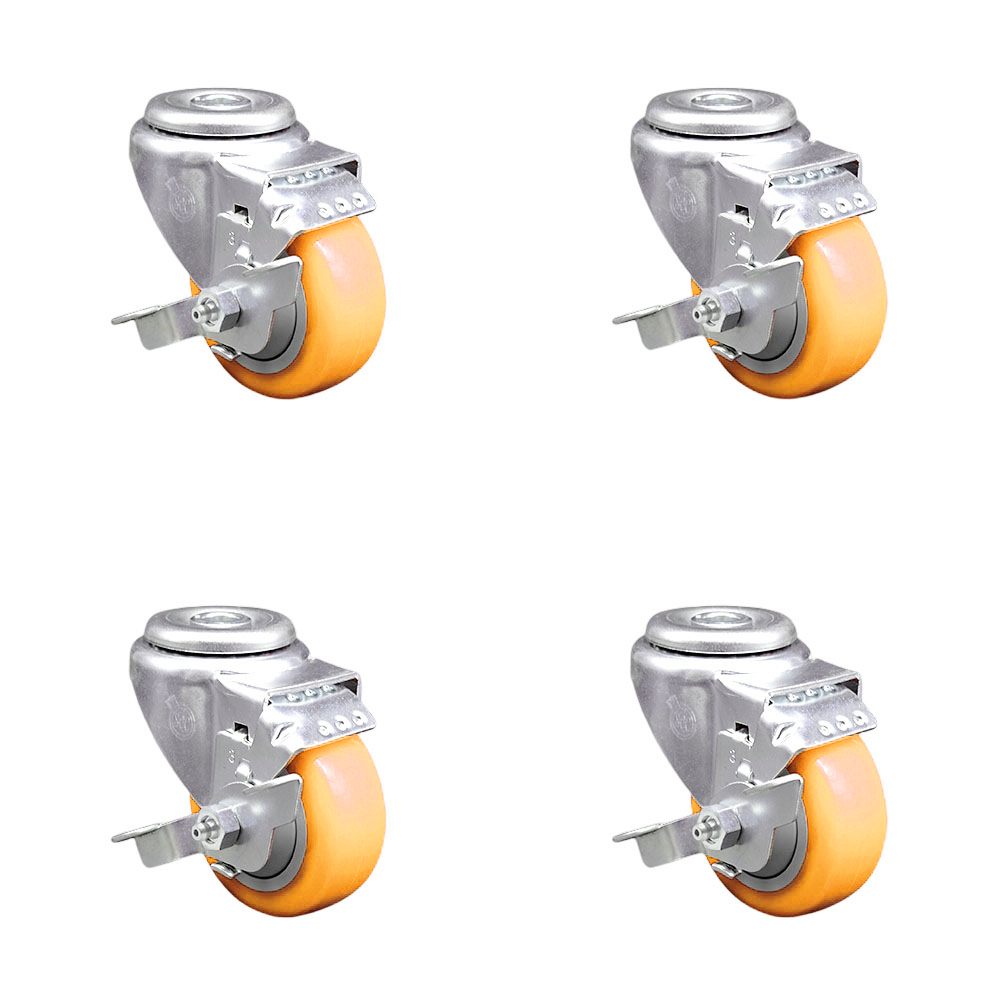Polyurethane Swivel Bolt Hole Caster Set of 4 with 3.5 Inch Yellow Caster Wheels-316 Stainless Steel Casters-Includes 4 Swivel Casters with Top Lock Brake-1,200lbs. Total Capacity-Service Caster Brand — photo 1