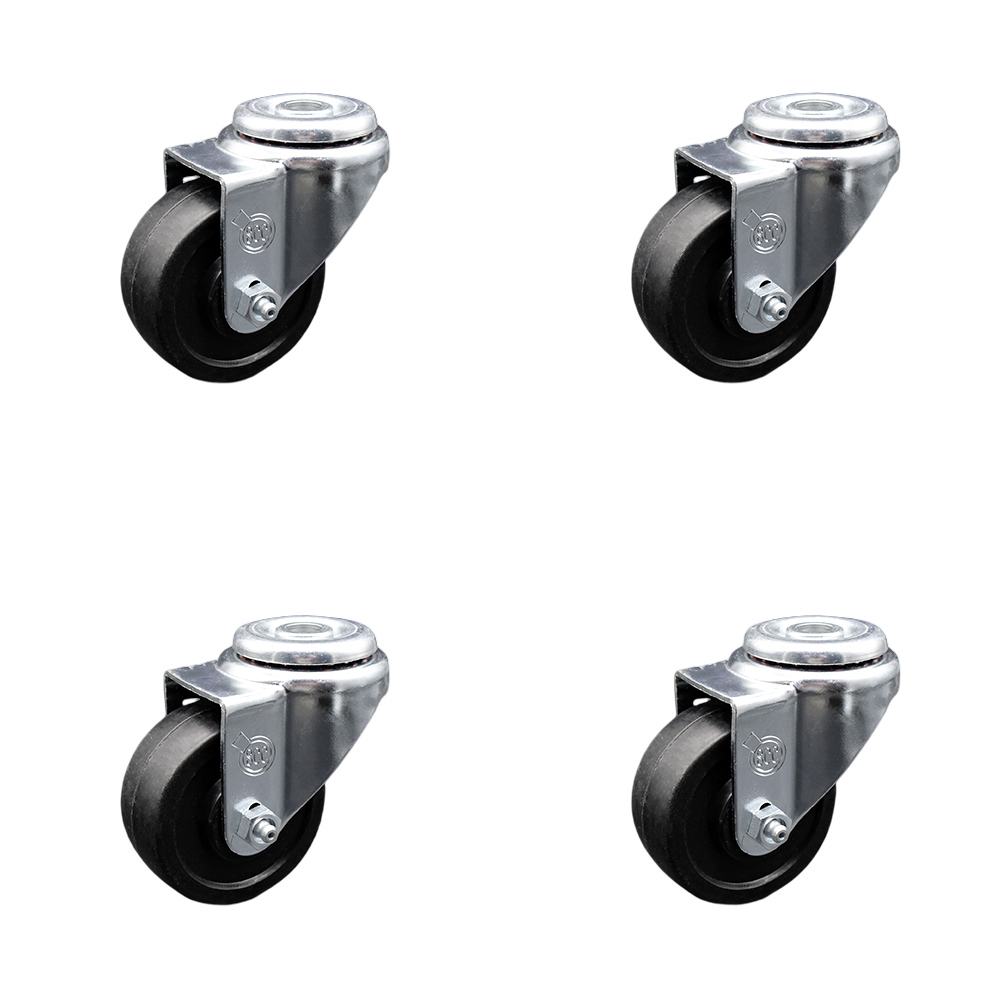 Soft Rubber Swivel Bolt Hole Caster Set of 4 w/3.5" x 1.25" Black Wheels - Includes 4 Swivel - 800 lbs Total Capacity - Service Caster Brand — photo 1