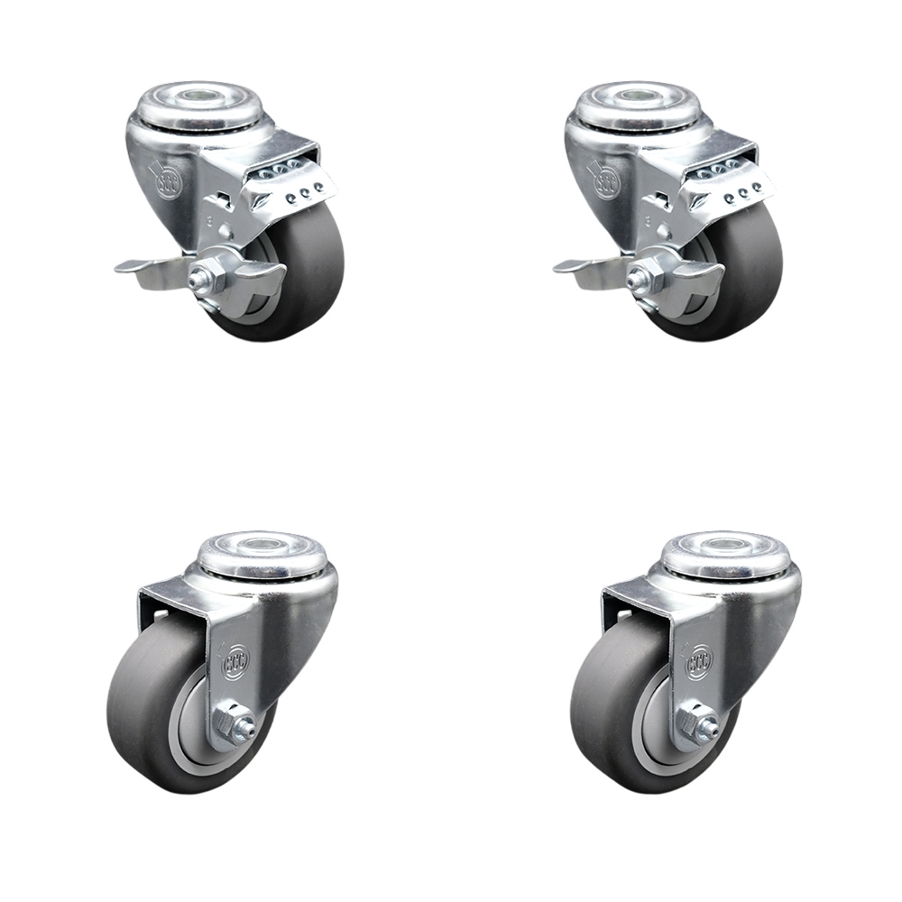 Thermoplastic Rubber Swivel Bolt Hole Caster Set of 4 - 3.5" x 1.25" Gray Wheels - Includes 2 with Top Locking Brakes - 920 lbs Total Capacity - Service Caster Brand — photo 1