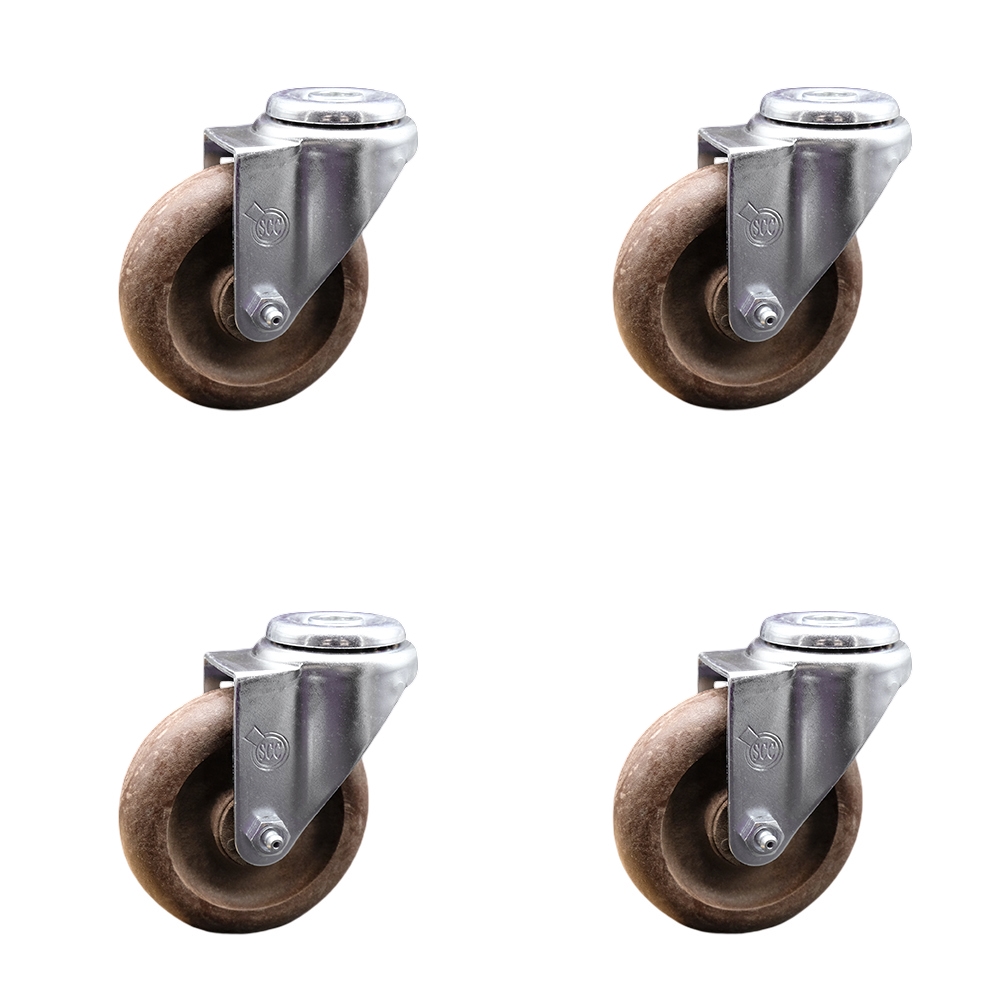 High Temp Glass Filled Nylon Swivel Bolt Hole Caster Set of 4 w/4" x 1.25" Brown Wheels - Includes 4 Swivel - 1400 lbs Total Capacity - Service Caster Brand — photo 1