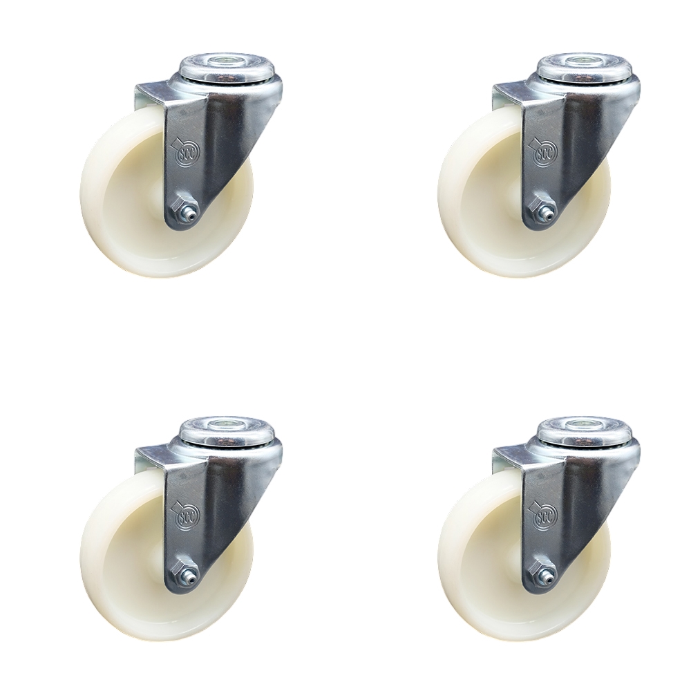 Nylon Swivel Bolt Hole Caster Set of 4 w/4" x 1.25" White Wheels - Includes 4 Swivel - 1200 lbs Total Capacity - Service Caster Brand — photo 1