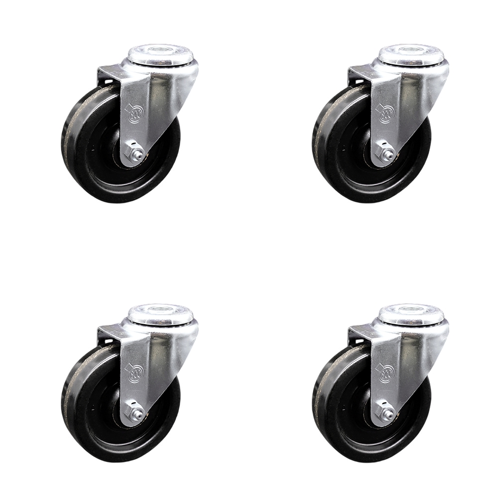 Phenolic Swivel Bolt Hole Caster w/Roller Bearing Set of 4 w/4" x 1.25" Black Wheels - Includes 4 Swivel - 1200 lbs Total Capacity - Service Caster Brand — photo 1