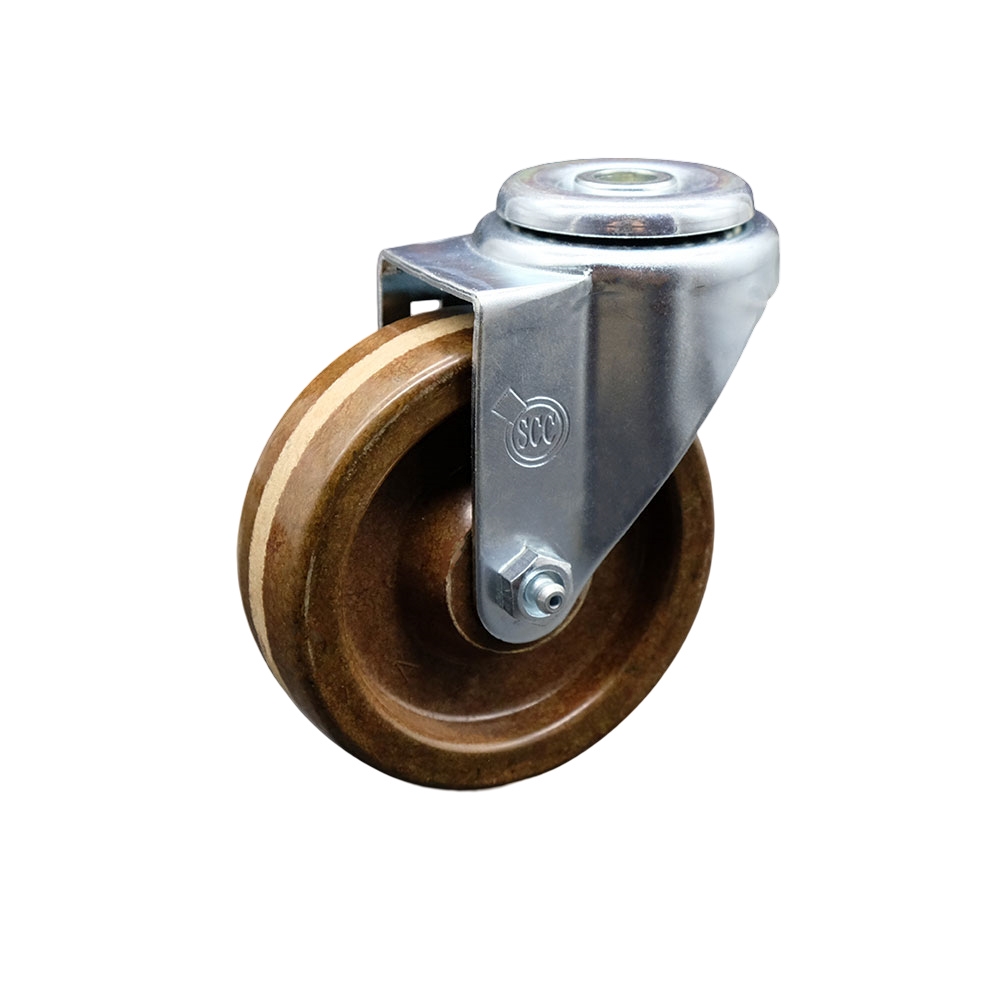 High Temperature Phenolic Swivel Bolt Hole Caster w/Roller Bearing - 4" x 1.25" Brown Wheel - 300 lbs Capacity/Caster - Service Caster Brand — photo 1