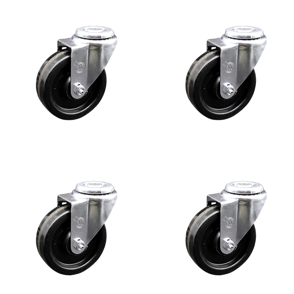Phenolic Swivel Bolt Hole Caster Set of 4 w/4" x 1.25" Black Wheels - Includes 4 Swivel - 1200 lbs Total Capacity - Service Caster Brand — photo 1