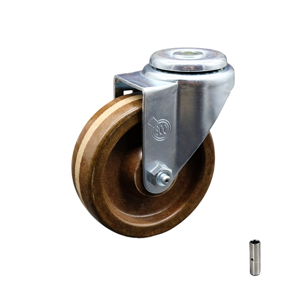 High Temperature Phenolic Swivel Bolt Hole Caster - 4" x 1.25" Brown Wheel - 300 lbs Capacity/Caster - Service Caster Brand — photo 1