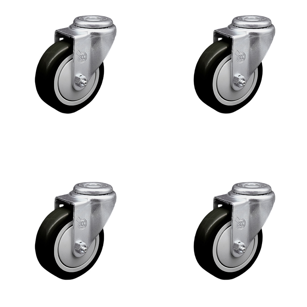 Polyurethane Swivel Bolt Hole Caster Set of 4 w/4" x 1.25" Black Wheels - Includes 4 Swivel - 1400 lbs Total Capacity - Service Caster Brand — photo 1