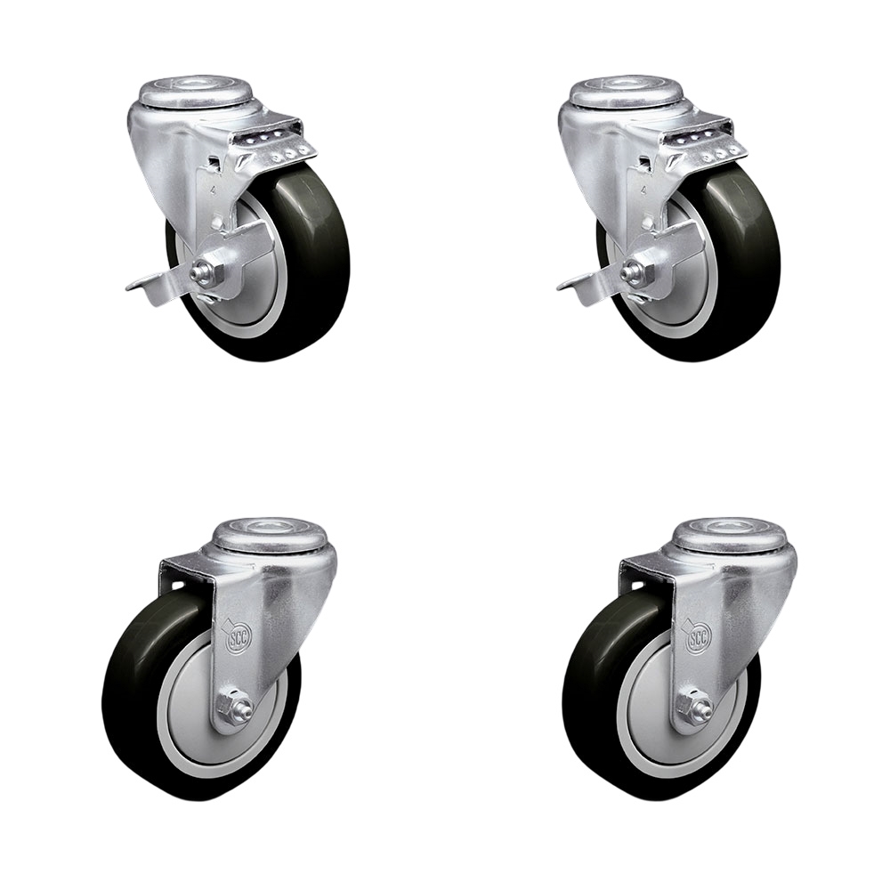 Polyurethane Swivel Bolt Hole Caster Set of 4 w/4" x 1.25"  Black Wheels - Includes 2 with Top Locking Brakes - 1400 lbs Total Capacity - Service Caster Brand — photo 1