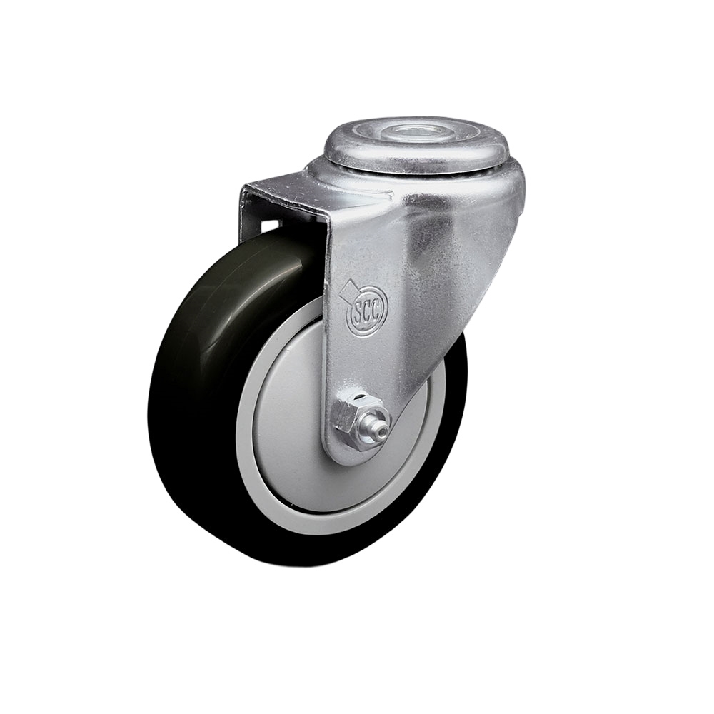 Welding, Detailing Chairs, and Mechanical Creeper Polyurethane Swivel Bolt Hole Caster w/4" x 1.25"  Black Wheel - 350 lbs Capacity/Caster - Service Caster Brand — photo 1