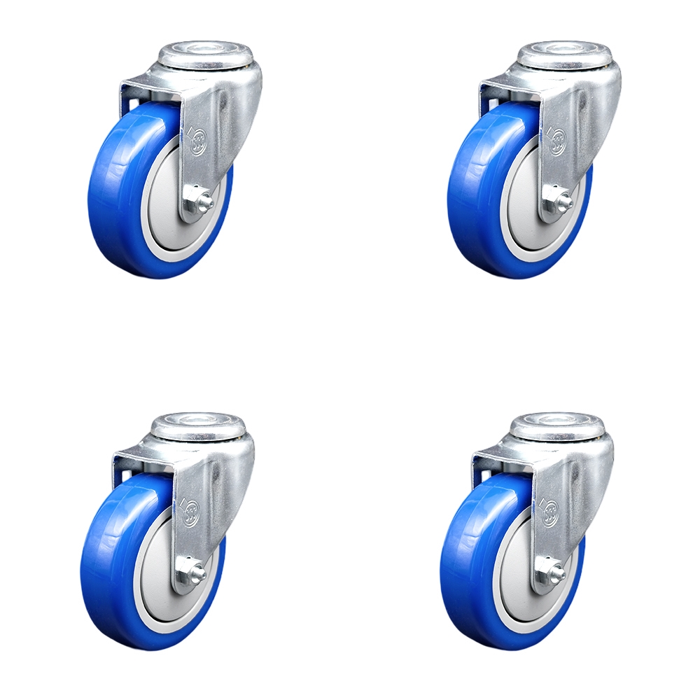 Polyurethane Swivel Bolt Hole Caster Set of 4 w/4" x 1.25" Blue Wheels - Includes 4 Swivel - 1400 lbs Total Capacity - Service Caster Brand — photo 1