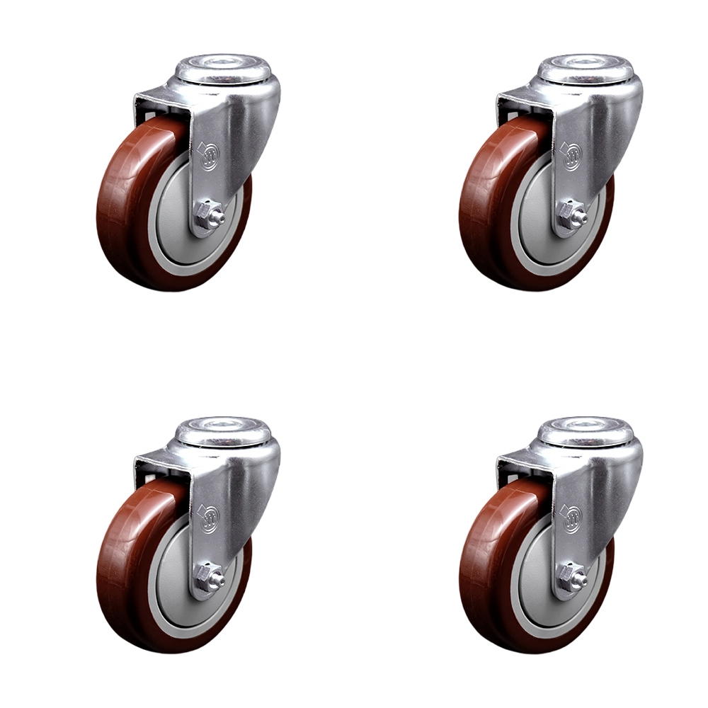 Polyurethane Swivel Bolt Hole Caster Set of 4 w/4" x 1.25" Maroon Wheels - Includes 4 Swivel - 1400 lbs Total Capacity - Service Caster Brand — photo 1