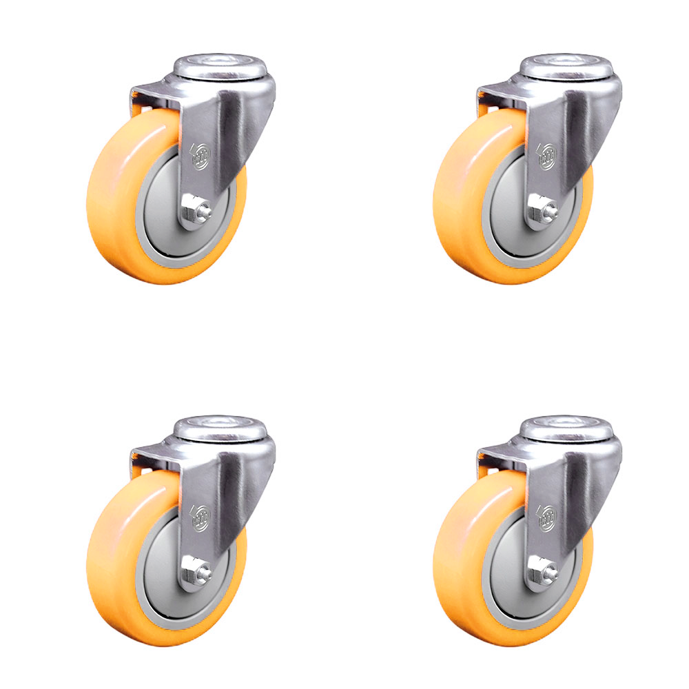 Polyurethane Swivel Bolt Hole Caster Set of 4 w/4" x 1.25" Yellow Wheels - Includes 4 Swivel - 1400 lbs Total Capacity - Service Caster Brand — photo 1
