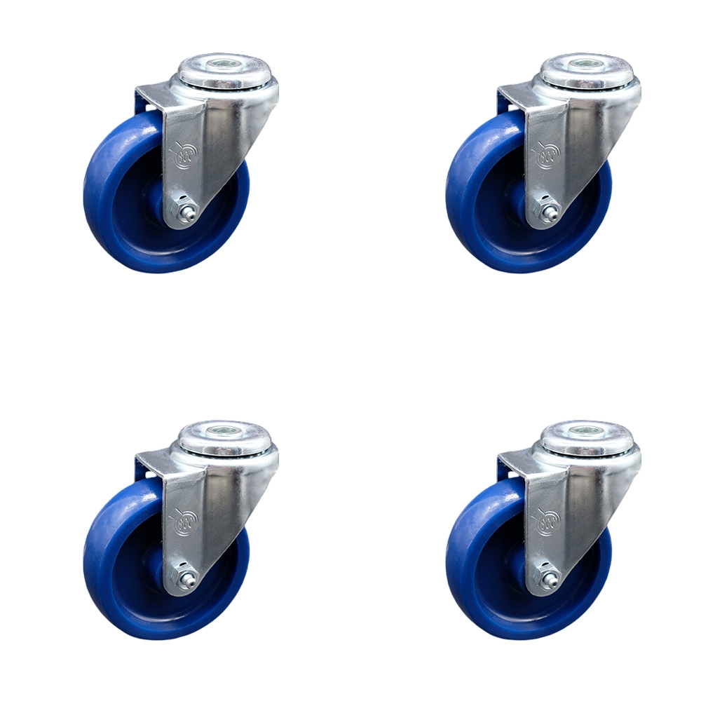 Solid Polyurethane Swivel Bolt Hole Caster Set of 4 w/4" x 1.25" Blue Wheels - Includes 4 Swivel - 1200 lbs Total Capacity - Service Caster Brand — photo 1