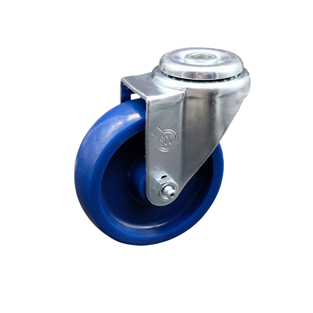 Solid Polyurethane Swivel Bolt Hole Caster w/4" x 1.25" Blue Wheel - 300 lbs Capacity/Caster - Service Caster Brand — photo 1