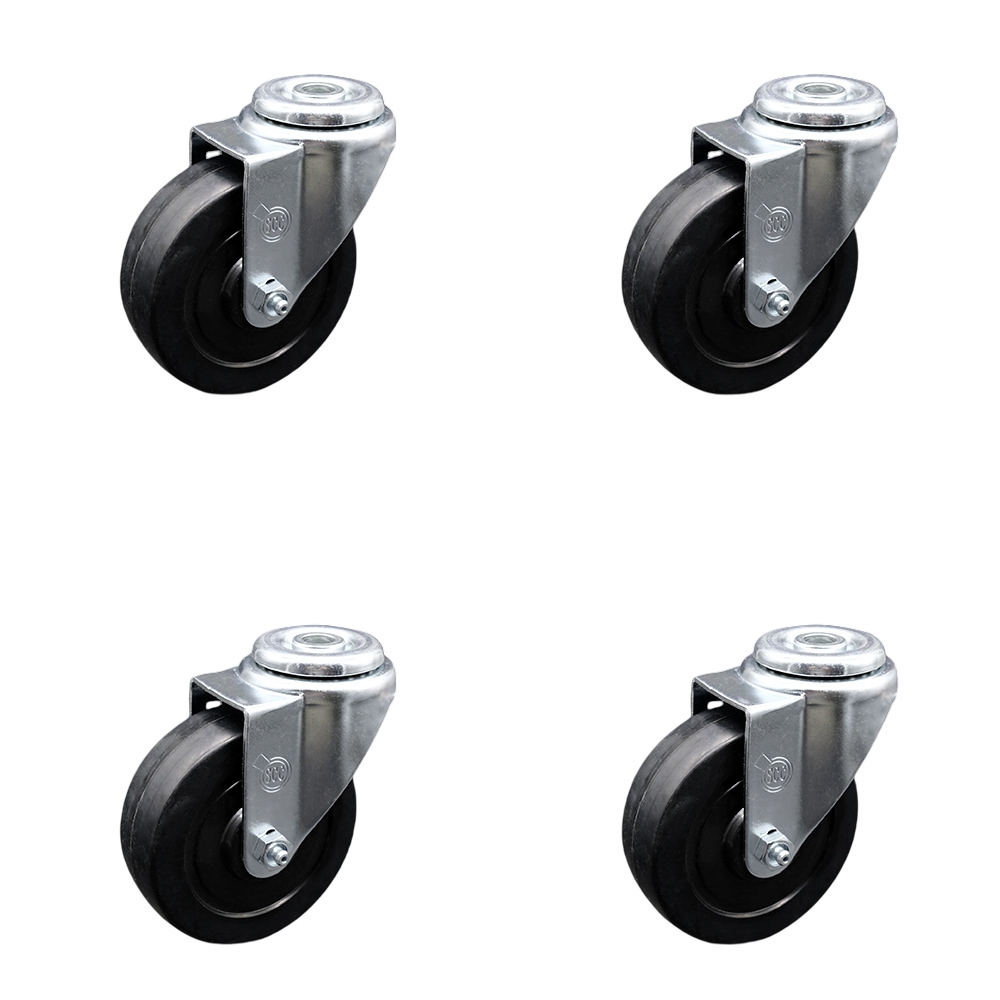 Soft Rubber Swivel Bolt Hole Caster Set of 4 w/4" x 1.25" Black Wheels - Includes 4 Swivel - 800 lbs Total Capacity - Service Caster Brand — photo 1