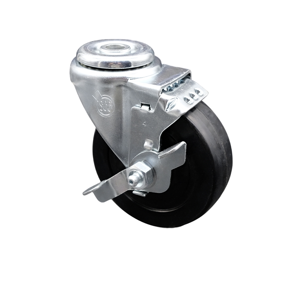4" Swivel Caster with 1/2" Bolt Hole, Soft Rubber Wheel and Brake - 200 lbs Capacity - Service Caster Brand — photo 1