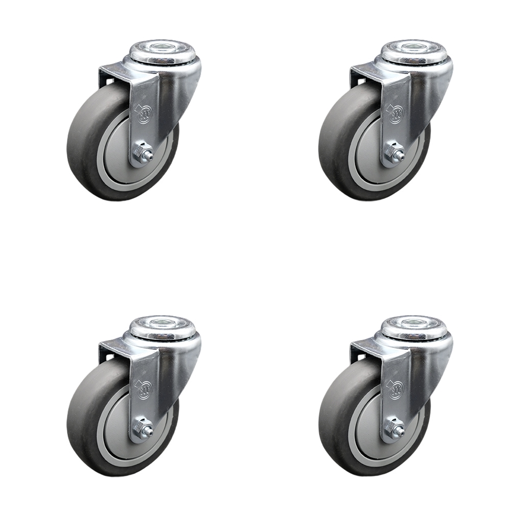 Thermoplastic Rubber Swivel Bolt Hole Caster Set of 4 w/4" x 1.25" Gray Wheels - Includes 4 Swivel - 1000 lbs Total Capacity - Service Caster Brand — photo 1