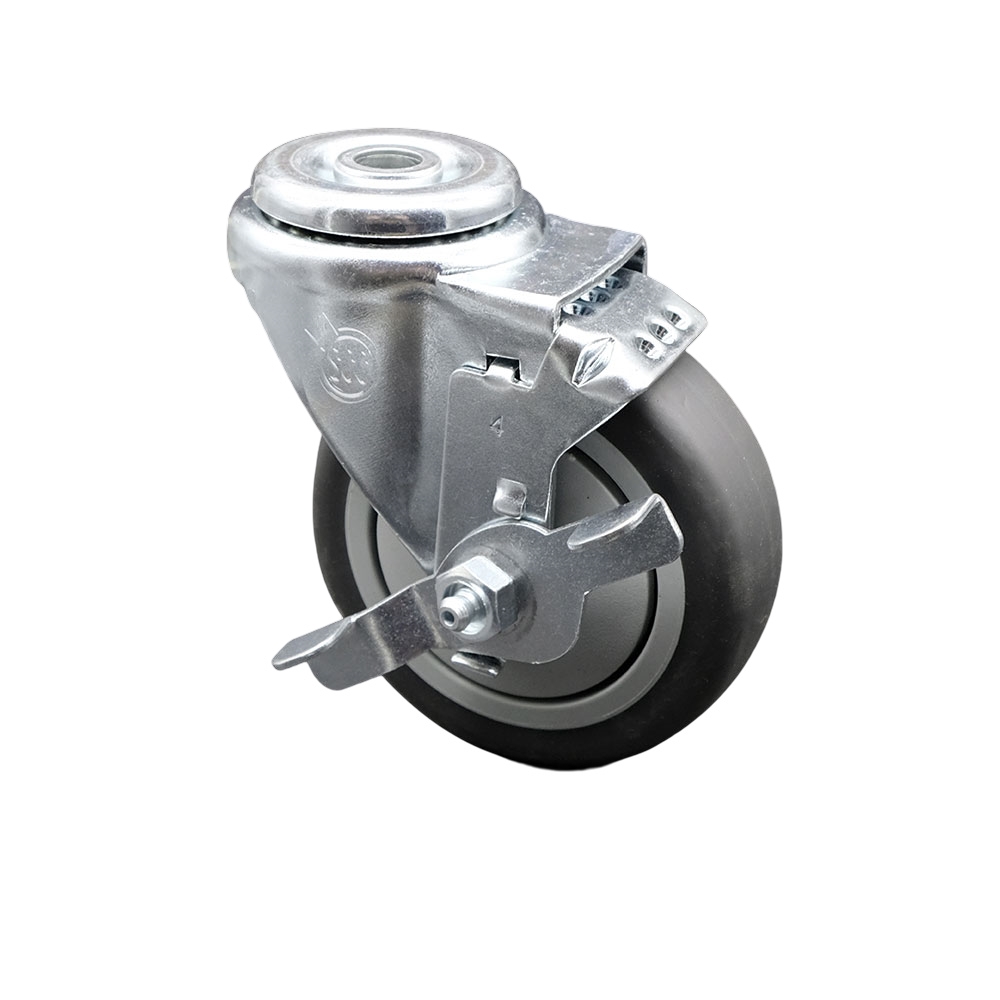 4" Swivel Caster with 1/2" Bolt Hole, Thermoplastic Rubber Wheel and Brake - 250 lbs Capacity - Service Caster Brand — photo 1