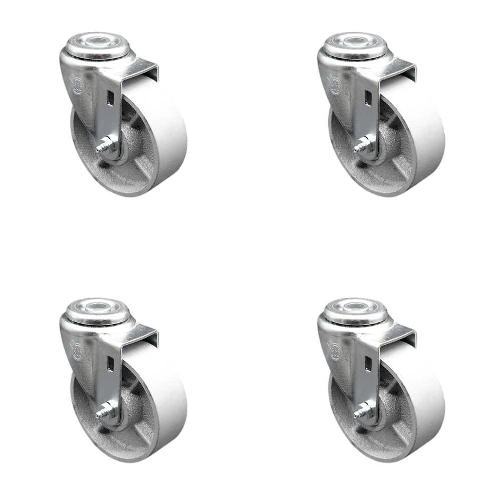 Semi Steel Cast Iron Swivel Bolt Hole Caster Set of 4 w/4" x 1.25" Silver Wheels - Includes 4 Swivel - 1200 lbs Total Capacity - Service Caster Brand — photo 1