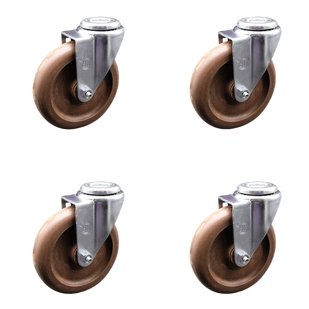 High Temp Glass Filled Nylon Swivel Bolt Hole Caster Set of 4 w/5" x 1.25" Brown Wheels - Includes 4 Swivel - 1400 lbs Total Capacity - Service Caster Brand — photo 1