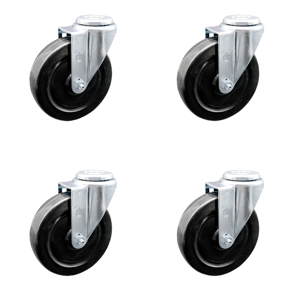 Hard Rubber Swivel Bolt Hole Caster Set of 4 w/5" x 1.25" Black Wheels - Includes 4 Swivel - 1200 lbs Total Capacity - Service Caster Brand — photo 1