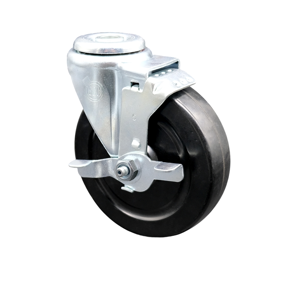 5" Swivel Caster with 1/2" Bolt Hole, Hard Rubber Wheel and Brake - 300 lbs Capacity - Service Caster Brand — photo 1