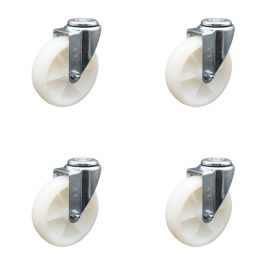 Nylon Swivel Bolt Hole Caster Set of 4 w/5" x 1.25" White Wheels - Includes 4 Swivel - 1200 lbs Total Capacity - Service Caster Brand — photo 1