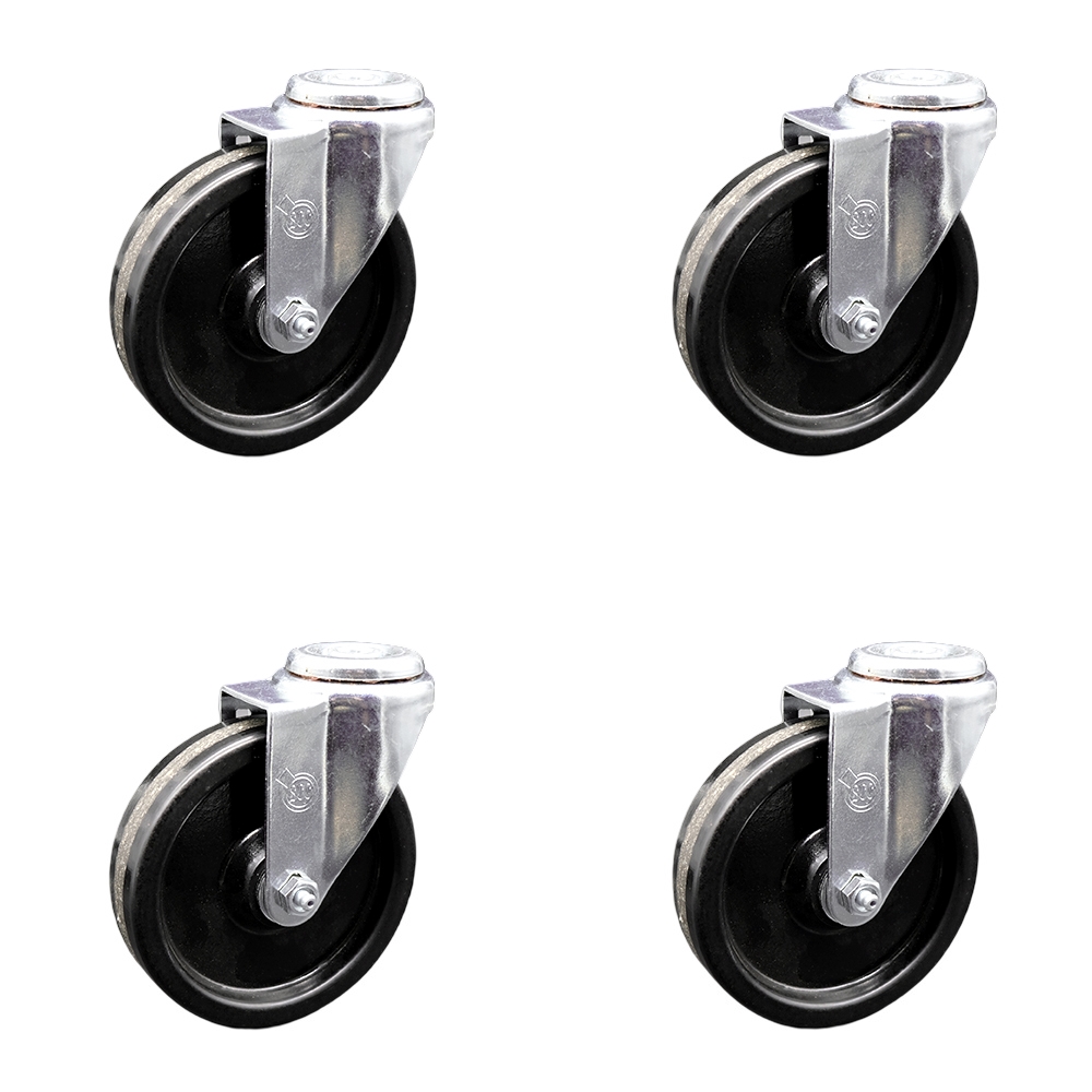 Phenolic Swivel Bolt Hole Caster w/Roller Bearing Set of 4 w/5" x 1.25" Black Wheels - Includes 4 Swivel - 1200 lbs Total Capacity - Service Caster Brand — photo 1