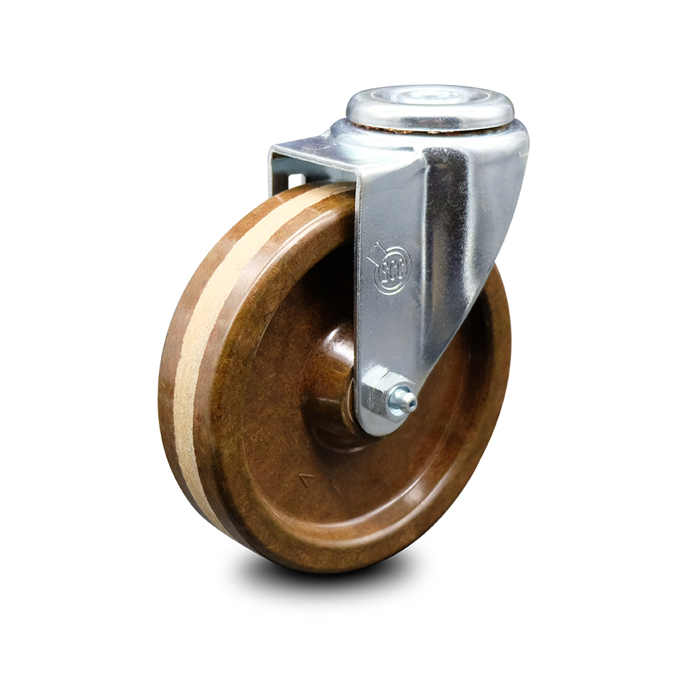 High Temperature Phenolic Swivel Bolt Hole Caster w/Roller Bearing - 5" x 1.25" Brown Wheel - 300 lbs Capacity/Caster - Service Caster Brand — photo 1