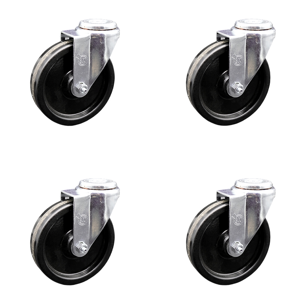 Phenolic Swivel Bolt Hole Caster Set of 4 w/5" x 1.25" Black Wheels - Includes 4 Swivel - 1200 lbs Total Capacity - Service Caster Brand — photo 1