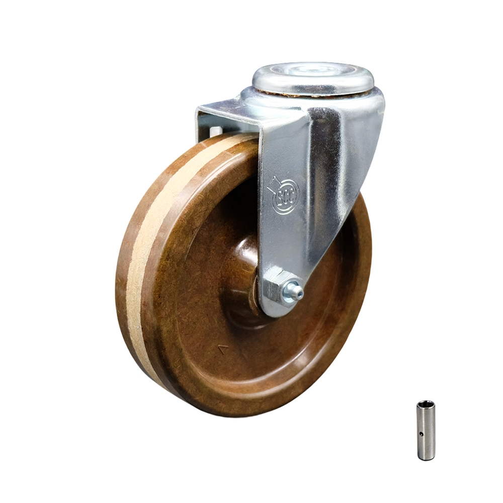 High Temperature Phenolic Swivel Bolt Hole Caster - 5" x 1.25" Brown Wheel - 300 lbs Capacity/Caster - Service Caster Brand — photo 1