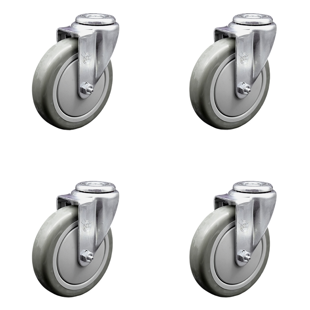 Polyurethane Swivel Bolt Hole Caster Set of 4 w/5" x 1.25" Gray Wheels - Includes 4 Swivel - 1400 lbs Total Capacity - Service Caster Brand — photo 1