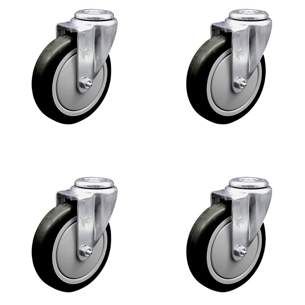 Polyurethane Swivel Bolt Hole Caster Set of 4 w/5" x 1.25" Black Wheels - Includes 4 Swivel - 1400 lbs Total Capacity - Service Caster Brand — photo 1