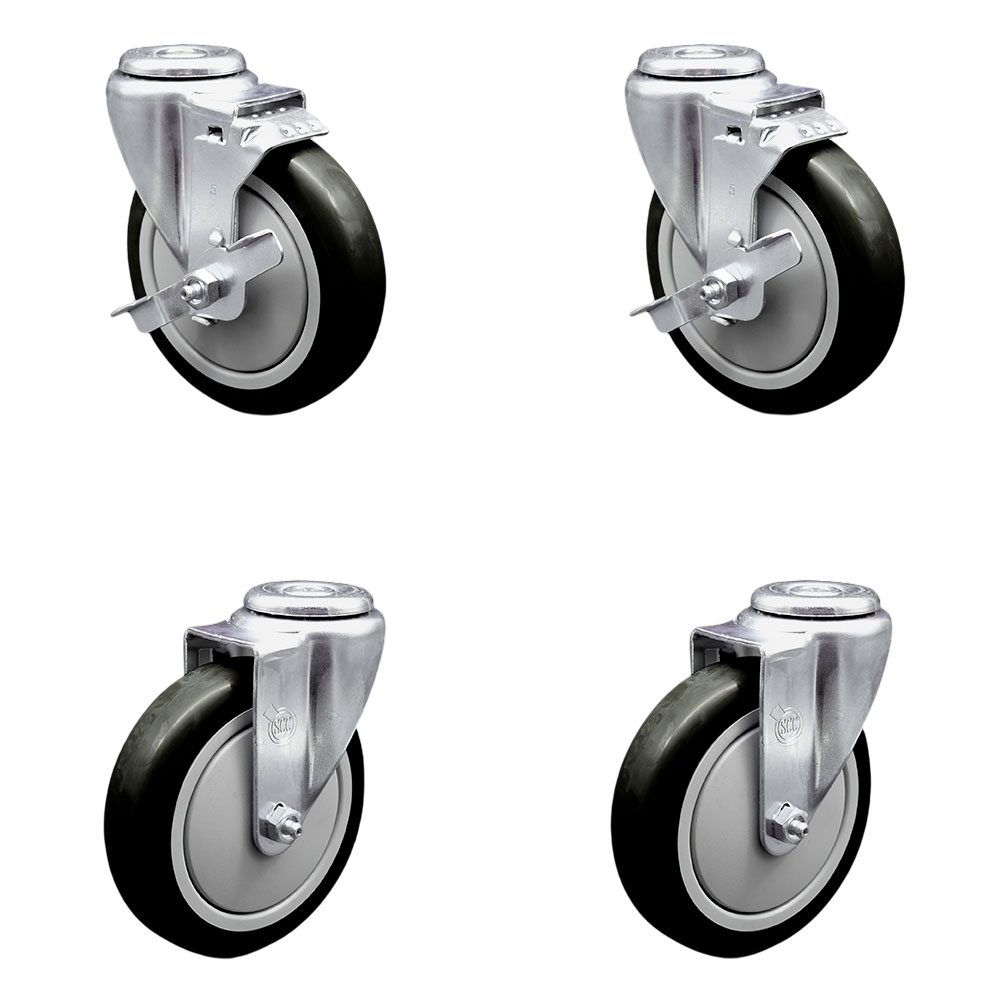 Polyurethane Swivel Bolt Hole Caster Set of 4 w/5" x 1.25"  Black Wheels - Includes 2 with Top Locking Brakes - 1400 lbs Total Capacity - Service Caster Brand — photo 1