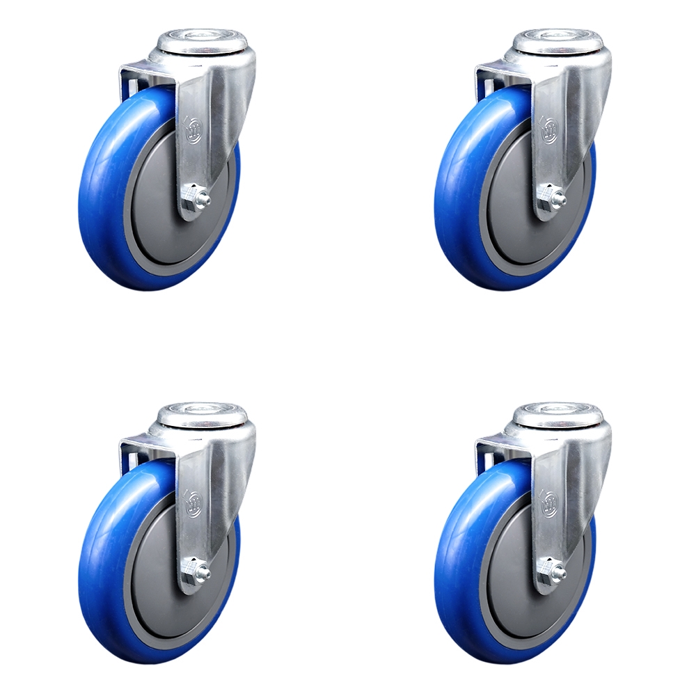 Polyurethane Swivel Bolt Hole Caster Set of 4 w/5" x 1.25" Blue Wheels - Includes 4 Swivel - 1400 lbs Total Capacity - Service Caster Brand — photo 1