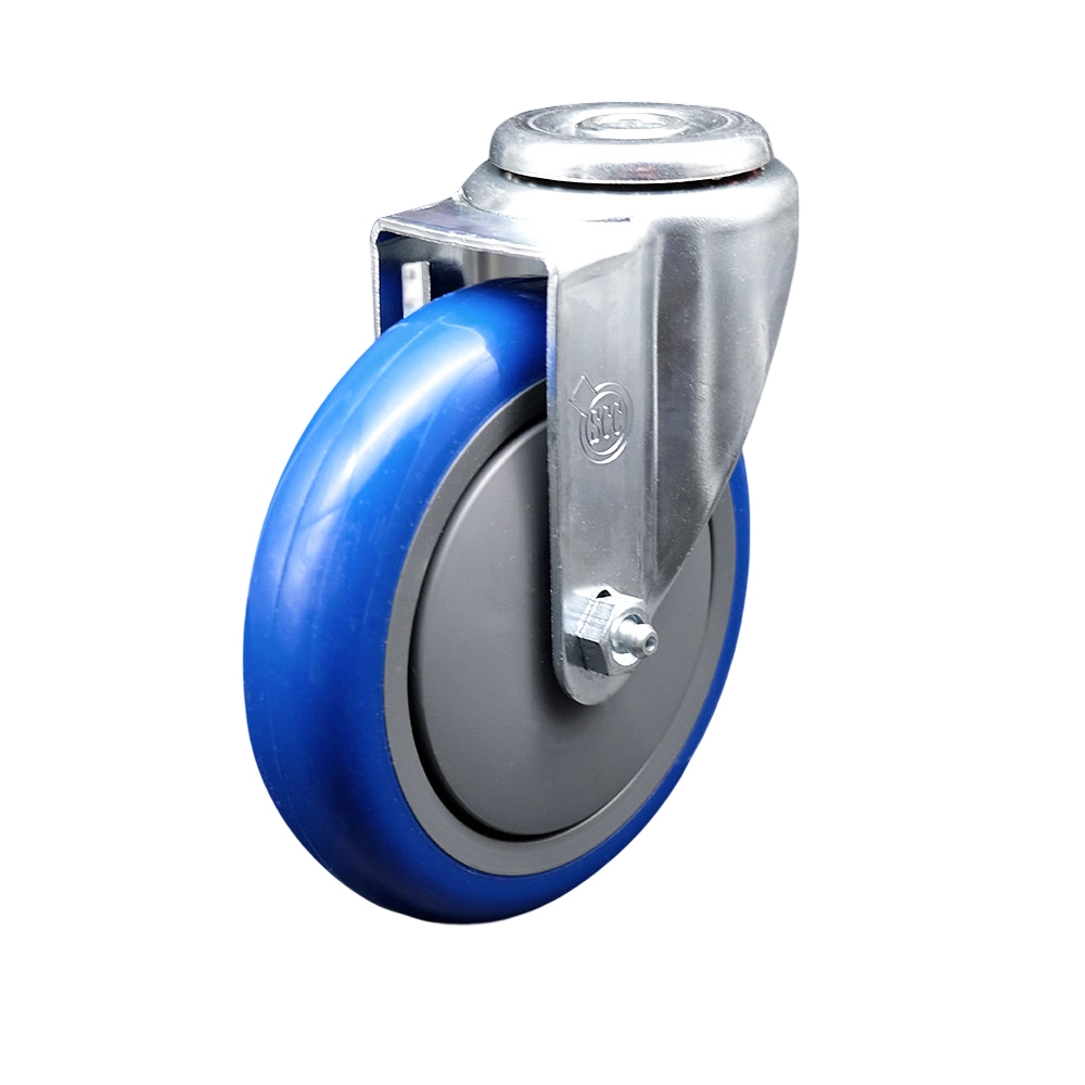Polyurethane Swivel Bolt Hole Caster w/5" x 1.25"  Blue Wheel - 350 lbs Capacity/Caster - Service Caster Brand — photo 1