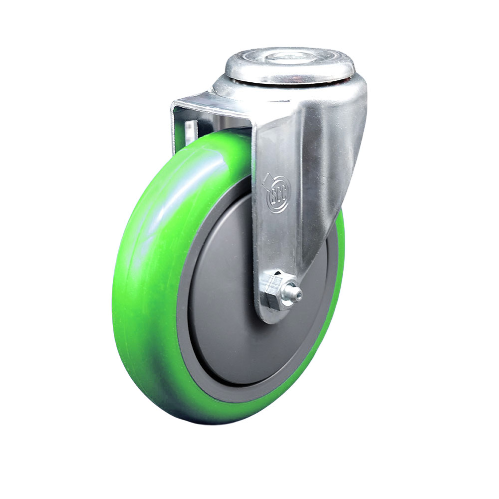 Polyurethane Swivel Bolt Hole Caster w/5" x 1.25" Green Wheel - 350 lbs Capacity/Caster - Service Caster Brand — photo 1