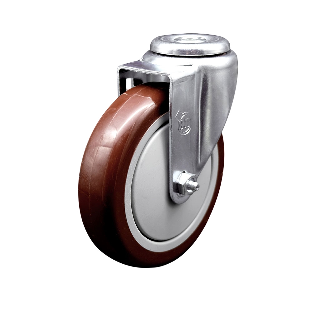 Polyurethane Swivel Bolt Hole Caster w/5" x 1.25"  Maroon Wheel - 350 lbs Capacity/Caster - Service Caster Brand — photo 1