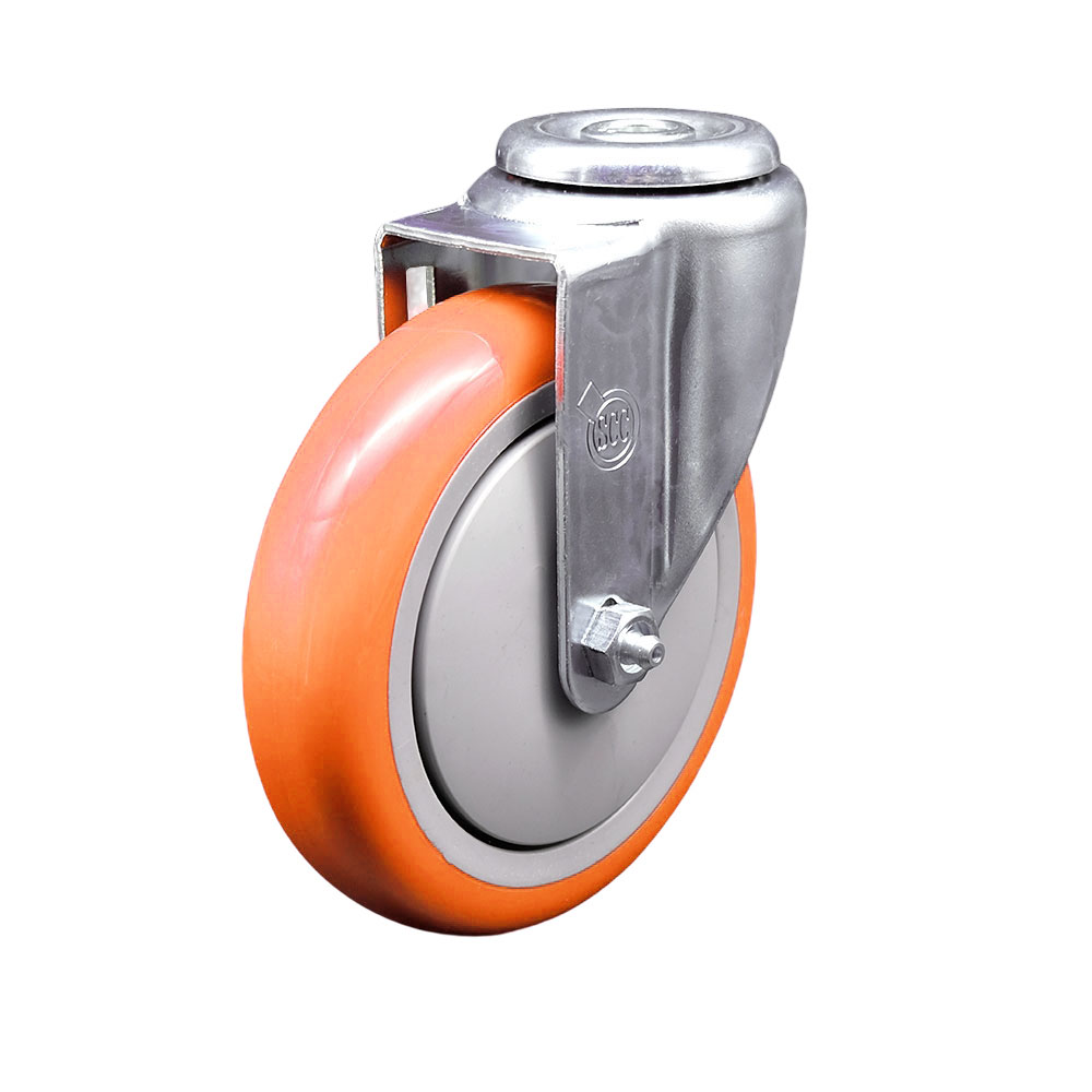 Polyurethane Swivel Bolt Hole Caster w/5" x 1.25" Orange Wheel - 350 lbs Capacity/Caster - Service Caster Brand — photo 1