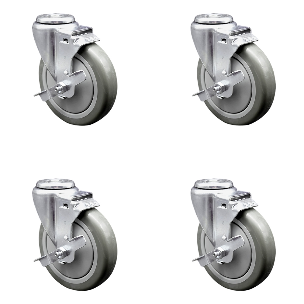 Polyurethane Swivel Bolt Hole Caster Set of 4 w/5" x 1.25" Gray Wheels - Includes 4 Swivel with Top Lock Brakes - 1400 lbs Total Capacity - Service Caster Brand — photo 1
