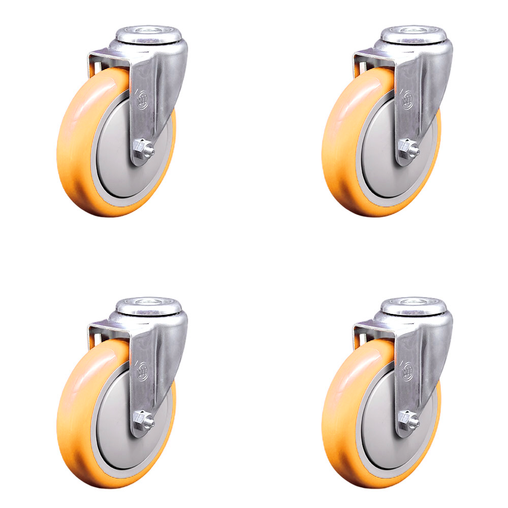 Polyurethane Swivel Bolt Hole Caster Set of 4 w/5" x 1.25" Yellow Wheels - Includes 4 Swivel - 1400 lbs Total Capacity - Service Caster Brand — photo 1