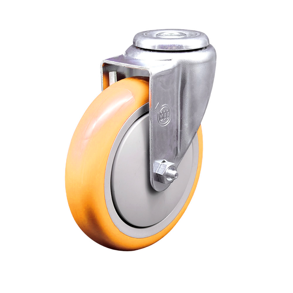 Polyurethane Swivel Bolt Hole Caster w/5" x 1.25" Yellow Wheel - 350 lbs Capacity/Caster - Service Caster Brand — photo 1