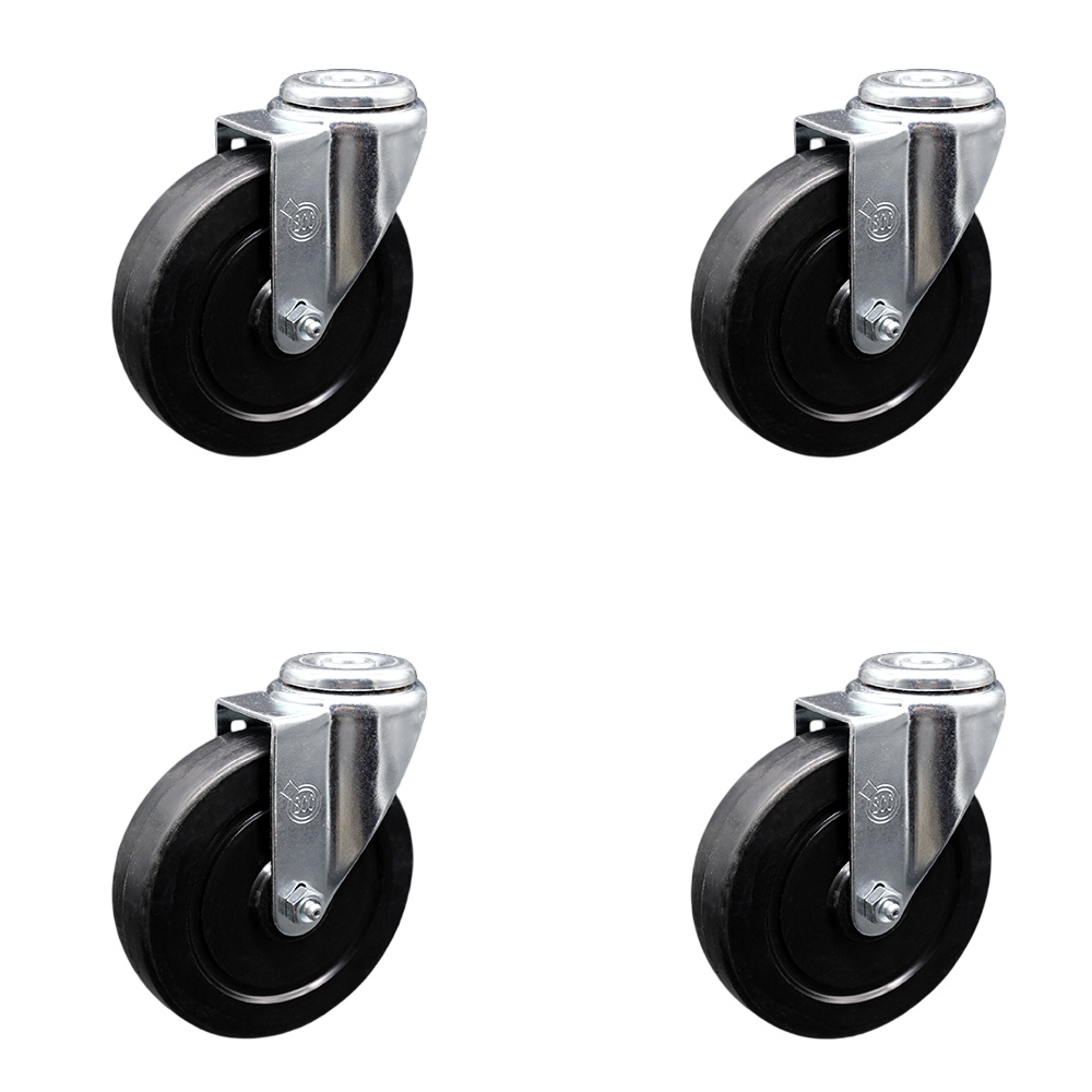 Soft Rubber Swivel Bolt Hole Caster Set of 4 w/5" x 1.25" Black Wheels - Includes 4 Swivel - 1100 lbs Total Capacity - Service Caster Brand — photo 1