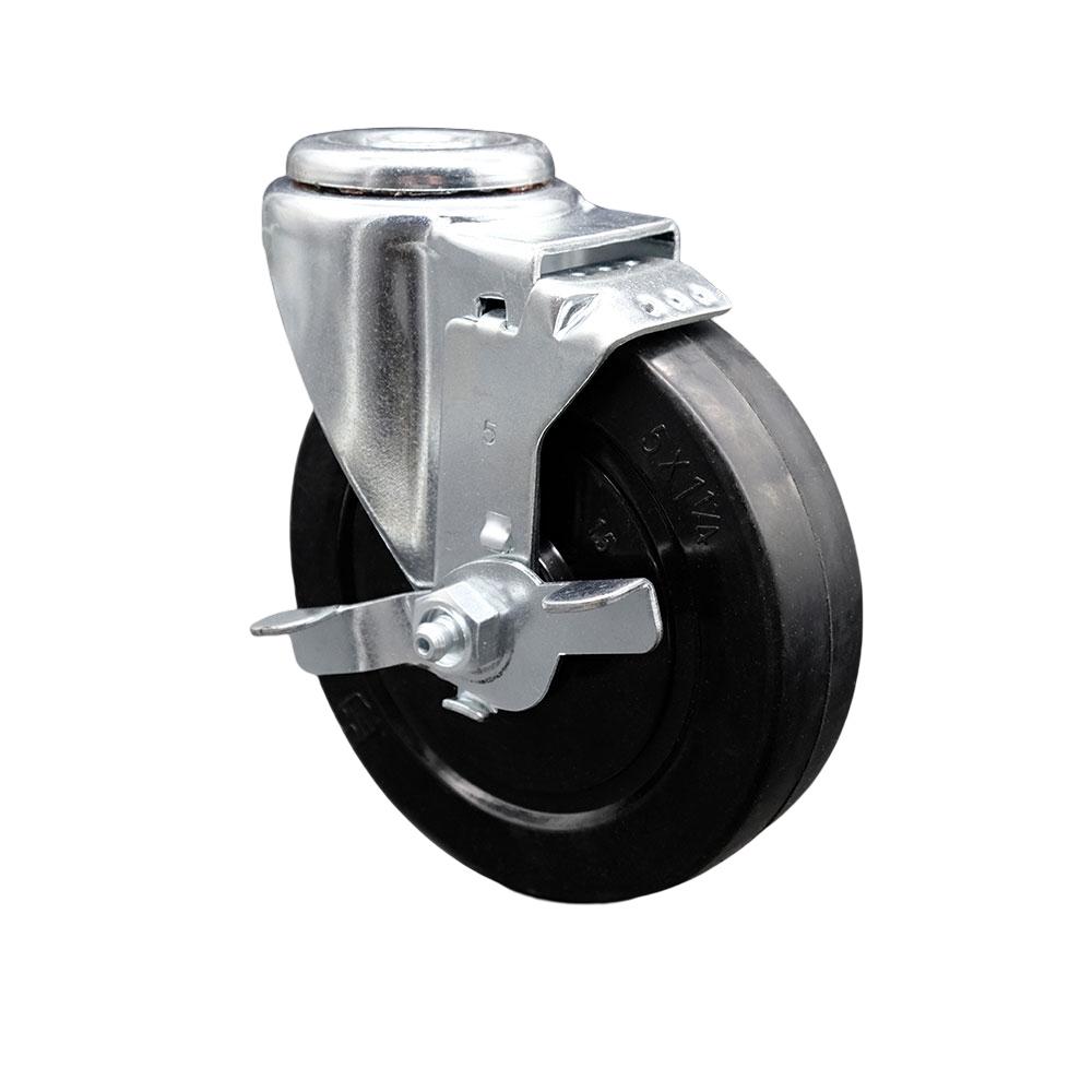 5" Swivel Caster with 1/2" Bolt Hole, Soft Rubber Wheel and Brake - 275 lbs Capacity - Service Caster Brand — photo 1