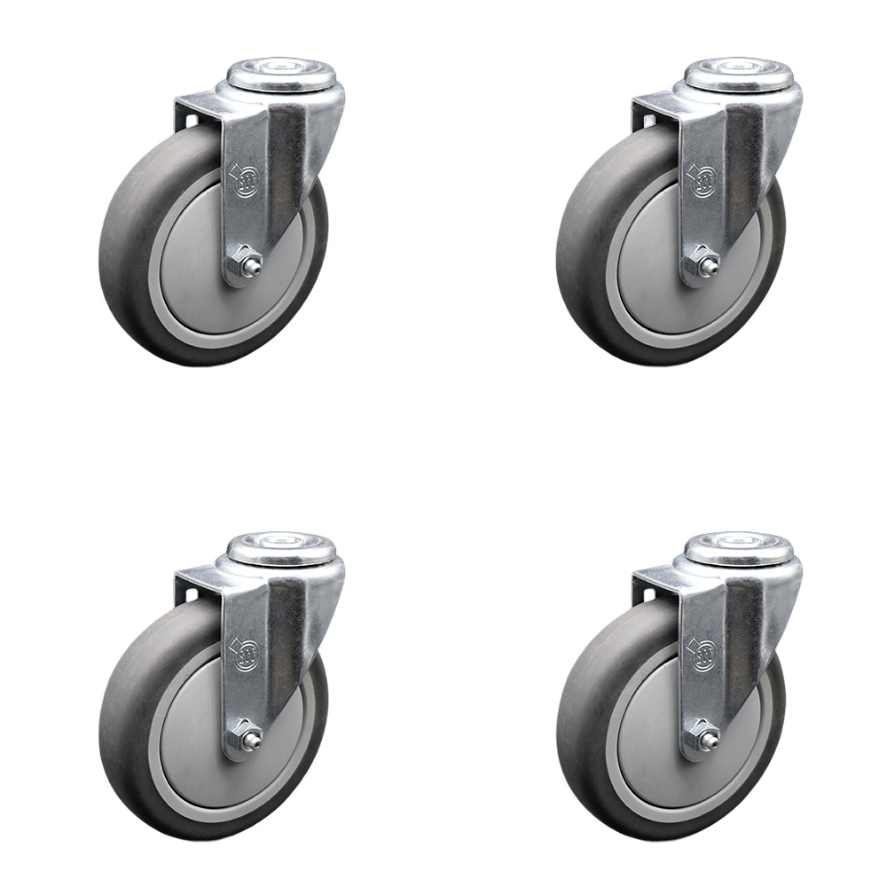 Thermoplastic Rubber Swivel Bolt Hole Caster Set of 4 w/5" x 1.25" Gray Wheels - Includes 4 Swivel - 1200 lbs Total Capacity - Service Caster Brand — photo 1