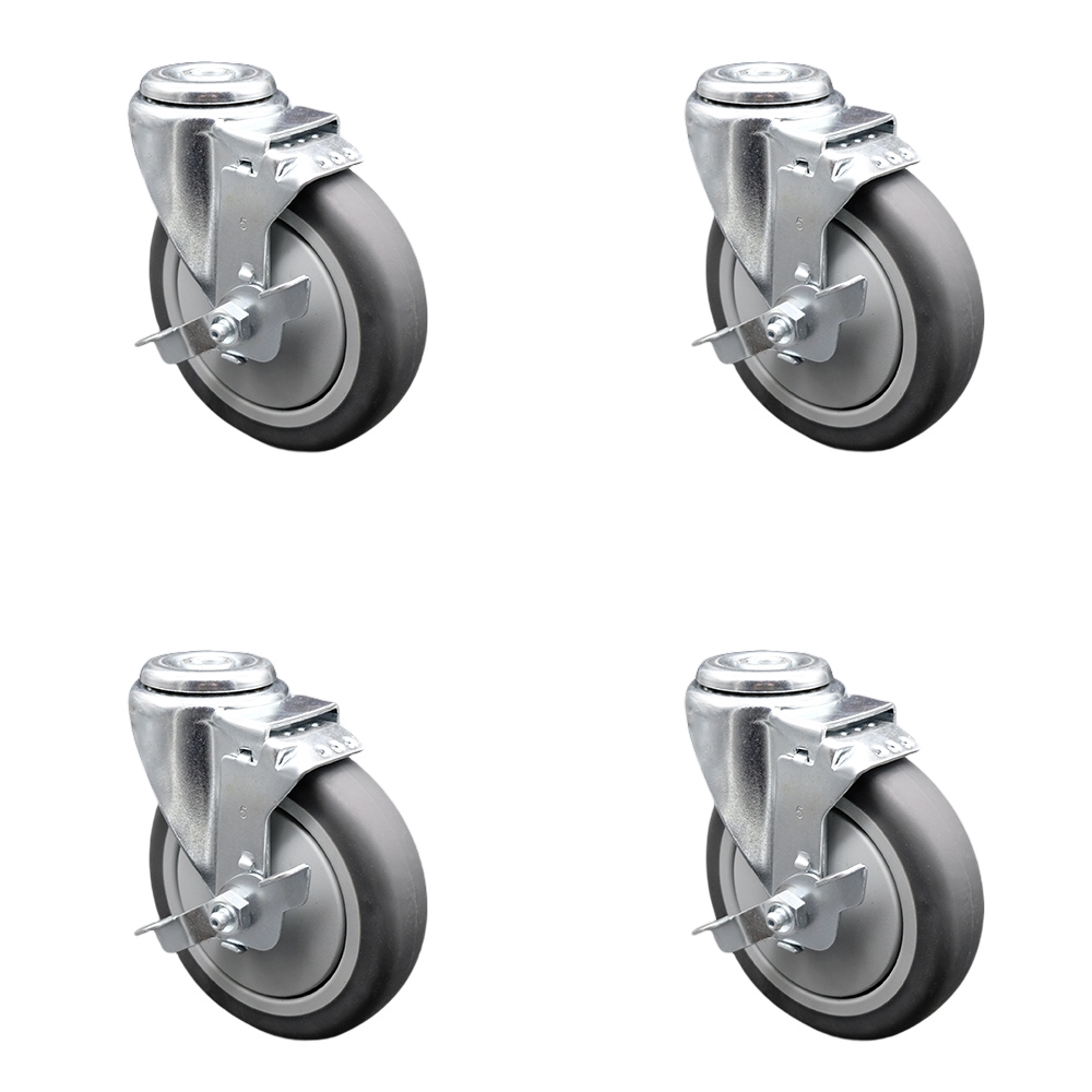 Thermoplastic Rubber Swivel Bolt Hole Caster Set of 4 w/5" x 1.25" Gray Wheels - Includes 4 Swivel with Top Lock Brakes - 1200 lbs Total Capacity - Service Caster Brand — photo 1