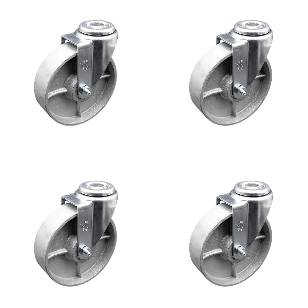 Semi Steel Cast Iron Swivel Bolt Hole Caster w/Roller Bearing Set of 4 w/5" x 1.5" Silver Wheels - Includes 4 Swivel - 1200 lbs Total Capacity - Service Caster Brand — photo 1
