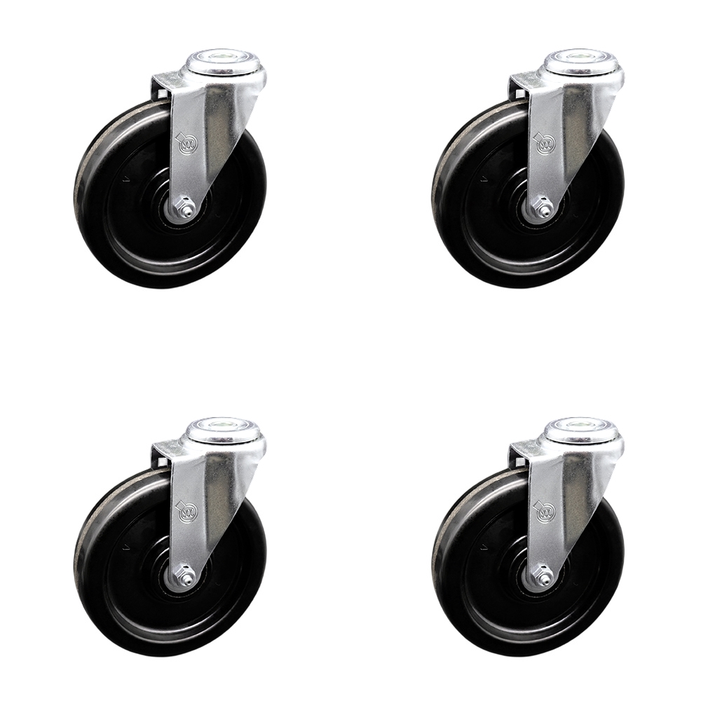 Phenolic Swivel Bolt Hole Caster w/Roller Bearing Set of 4 w/6" x 1.5" Black Wheels - Includes 4 Swivel - 1200 lbs Total Capacity - Service Caster Brand — photo 1