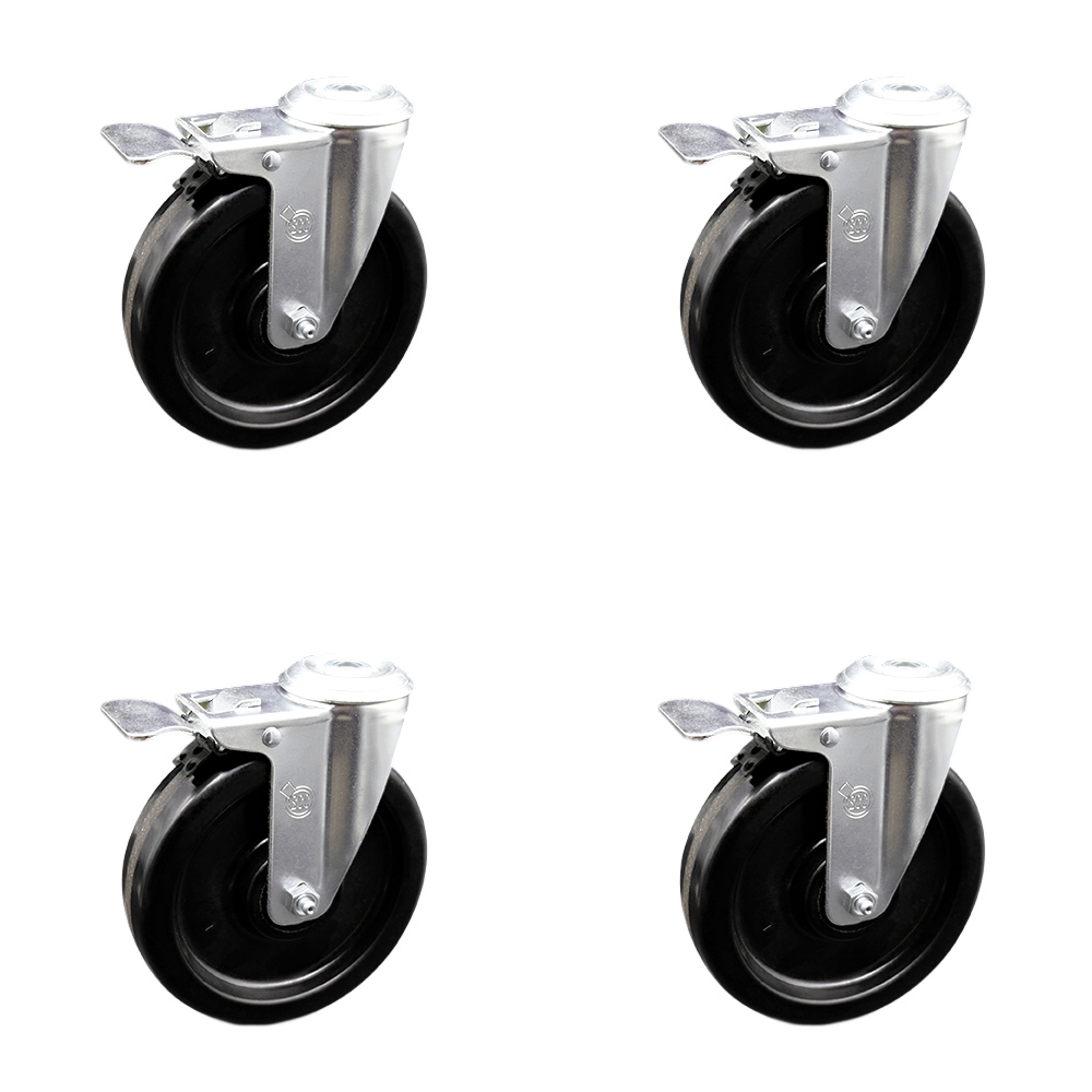 Phenolic Swivel Bolt Hole Caster w/Roller Bearing Set of 4 w/6" x 1.5" Black Wheels - Includes 4 Swivel with Total Lock Brakes - 1200 lbs Total Capacity - Service Caster Brand — photo 1