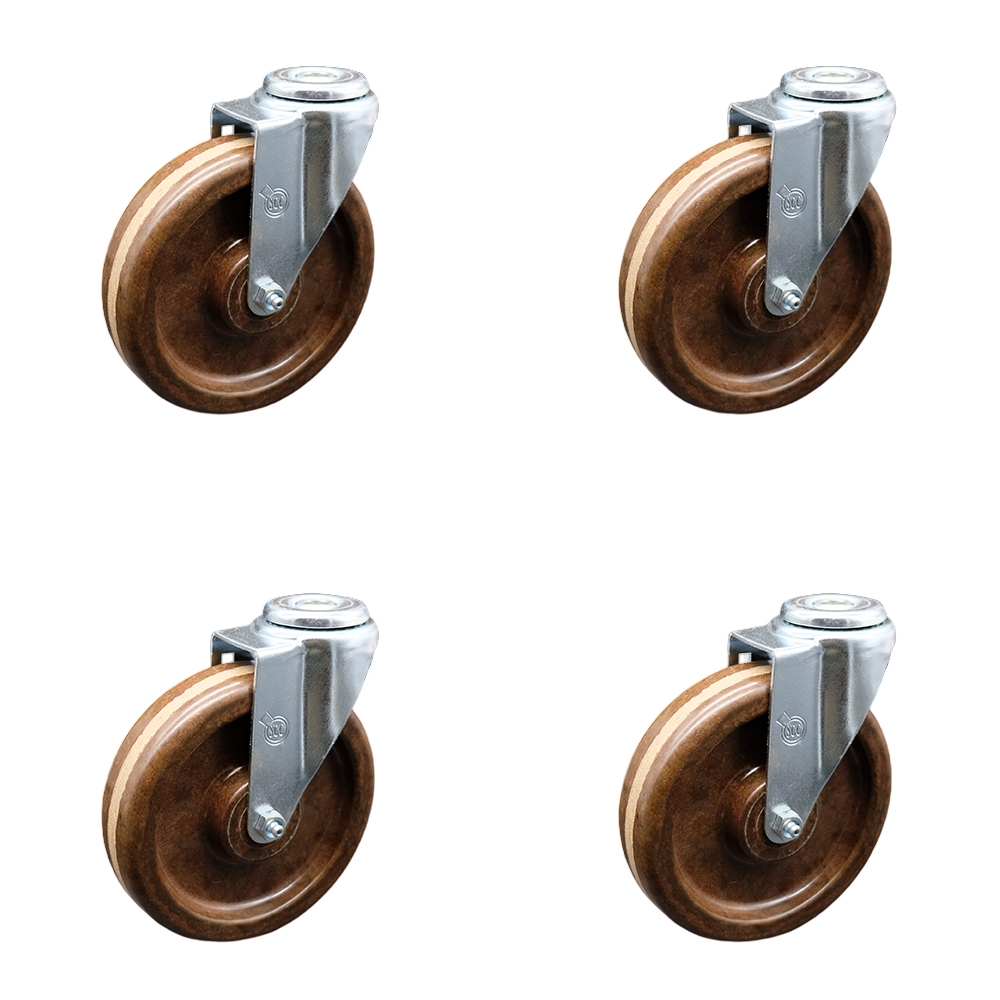 High Temperature Phenolic Swivel Bolt Hole Caster w/Roller Bearing Set of 4 w/6" x 1.5" Brown Wheels - Includes 4 Swivel - 1200 lbs Total Capacity - Service Caster Brand — photo 1